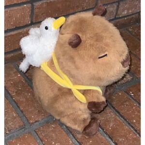 Miniso Capybara Plush with Duckling Backpack 10 Inch Brown Soft Stuffed Animal